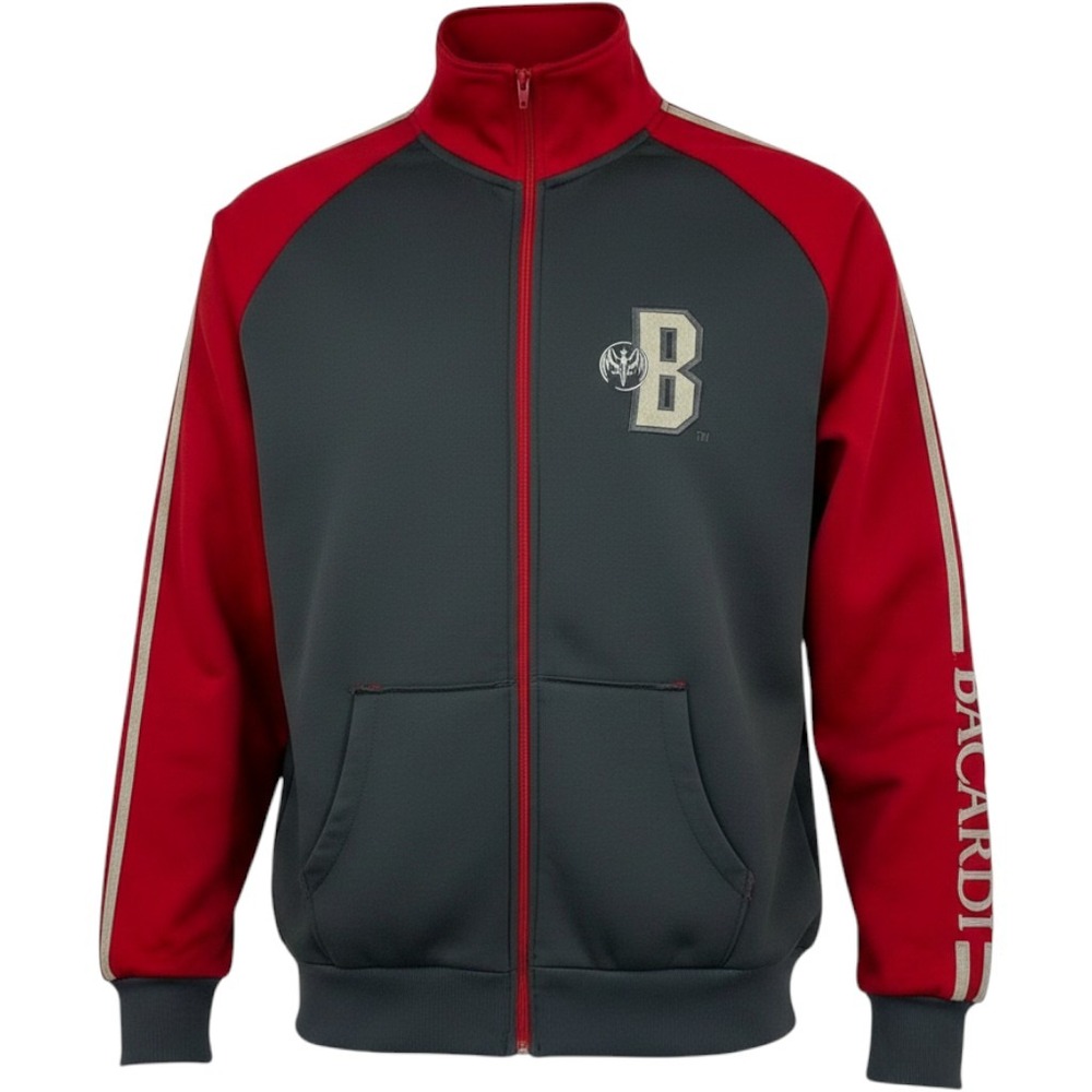 Bacardi Track Jacket Mens XL Gray Red Full Zip Bat Logo Y2K Retro Streetwear